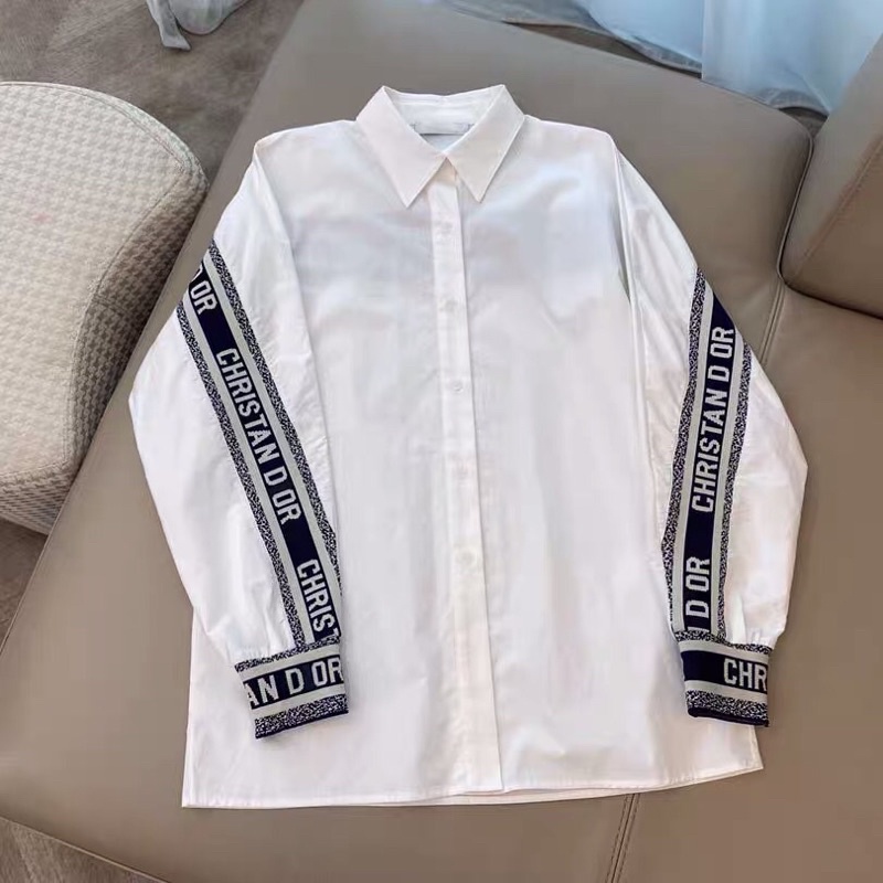 Áo sơ mi trắng Di or CD phối tay chữ form rộng oversize siêu chất ❤️