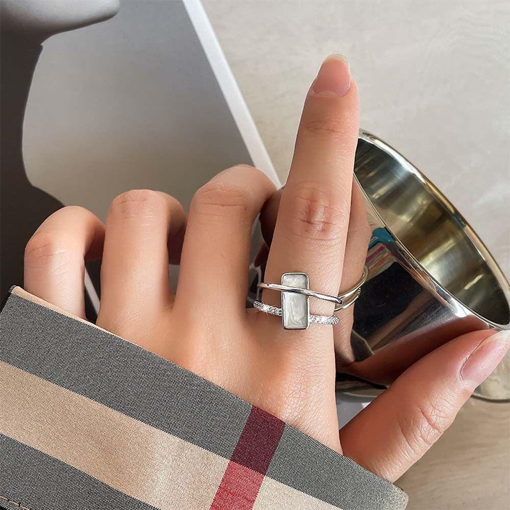 Nhẫn Hở Hình Vỏ Sò Vuông Phong Cách Retro Tối Giản