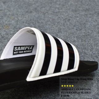 Dép Adidas Cloudfoam Plus Classic Sample màu đen quai trắng sọc đen