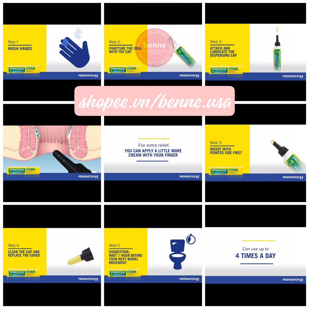 Kem bôi trĩ PREPARATION H Hemorroidal Cream 26g/28g/51g/57g của Mỹ