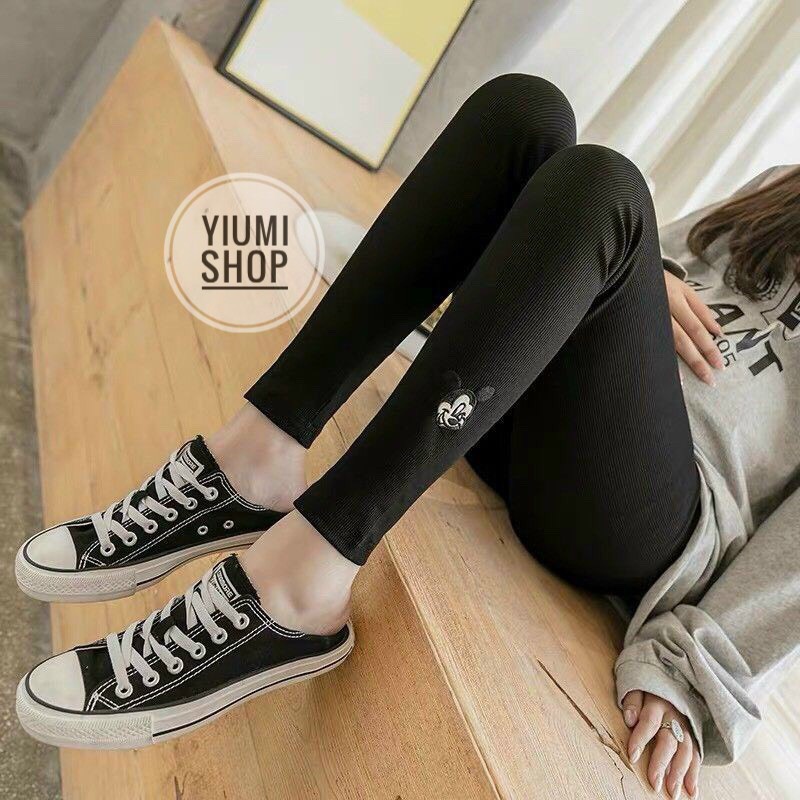 Quần Legging len tăm thêu chuột Mickey, Quần giữ nhiệt chất vải dày đẹp | BigBuy360 - bigbuy360.vn