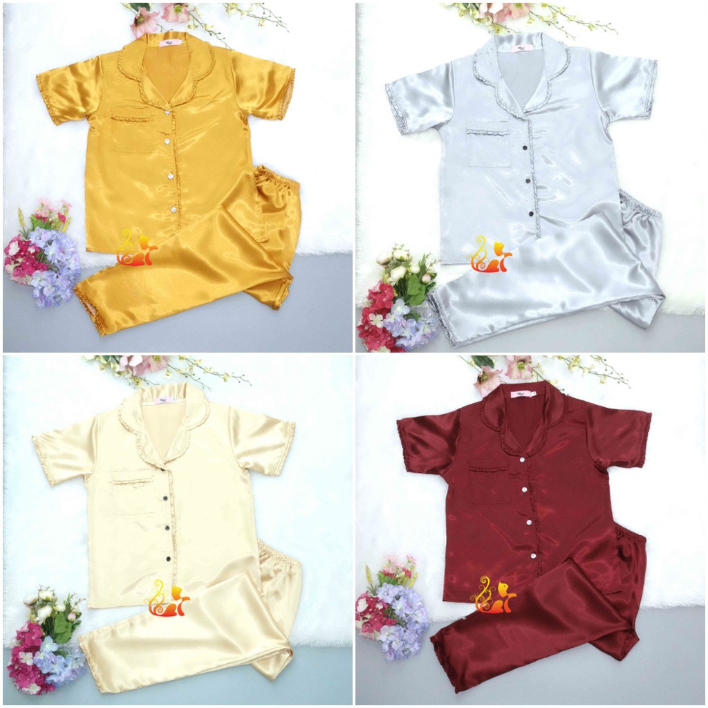 Đồ Bộ Mặc Nhà Pijama Phi Lụa " Viền Bèo " Quần Dài Cao Cấp - Từ 38kg - 48kg - Size12. | BigBuy360 - bigbuy360.vn