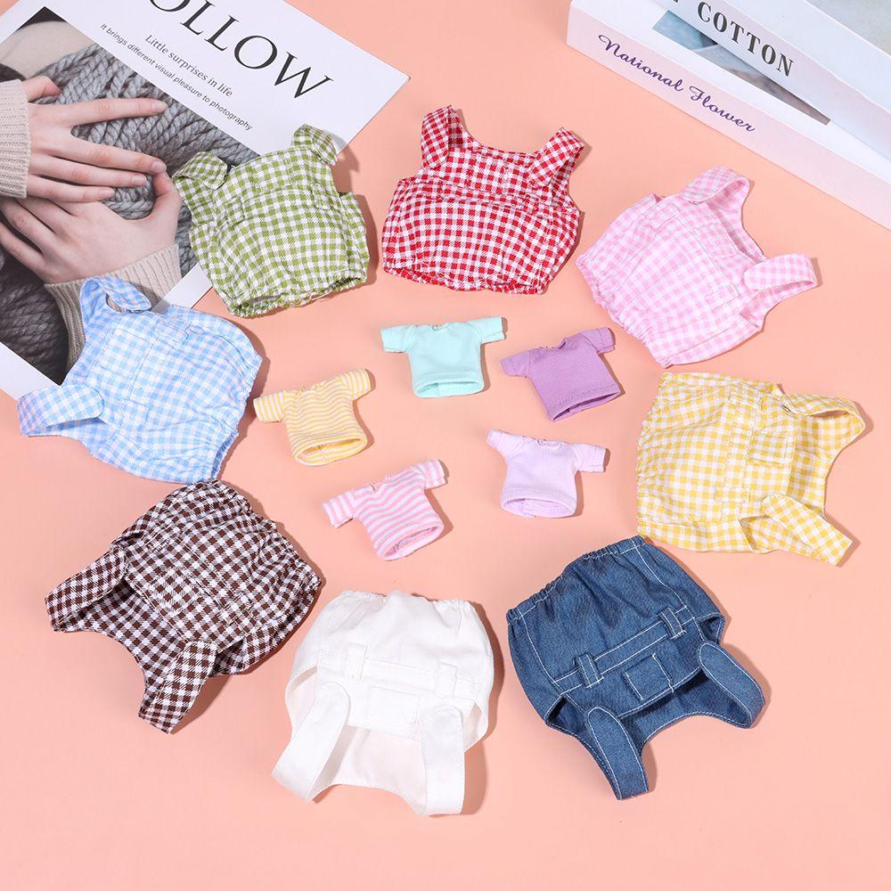 Bộ Quần Yếm Cotton + Áo Thun Màu Cầu Vồng Xinh Xắn Cho Búp Bê Tỉ Lệ 1 / 12