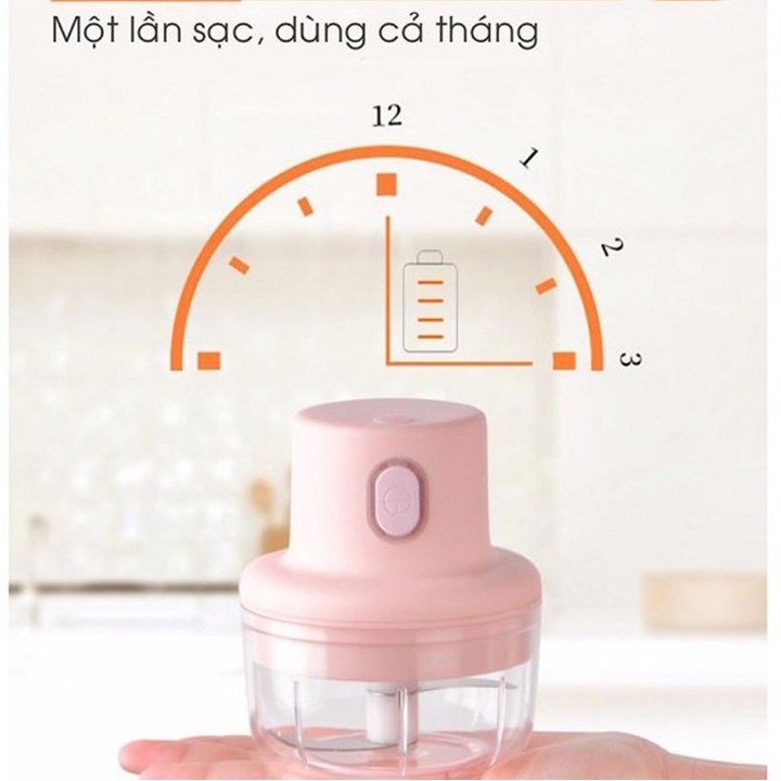 Máy Xay Tỏi Ớt, Rau Củ Cầm Tay Mini Dung Tích 250ml, Công Suất 50W - Máy Xay Đa Năng Sạc Pin Mini