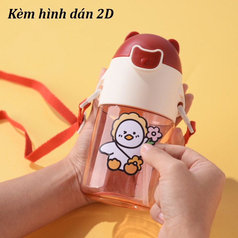Bình nước cho bé siêu cute bé đựng nước mang đi học có dây đeo, bình uống nước cho bé có ống hút B21
