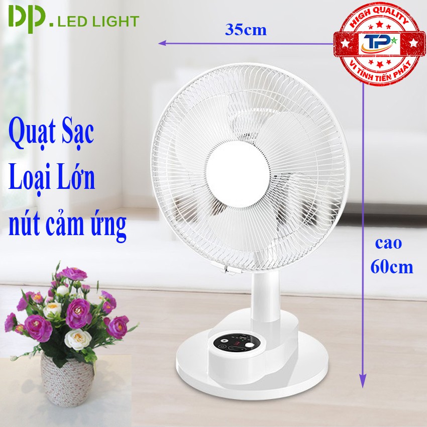 Quạt bàn sạc tích điện DP DP-F104AT tích hợp đèn LED chiếu sáng đèn ngủ- loại quạt lớn gió rất mạnh, nút bấm cảm ứng