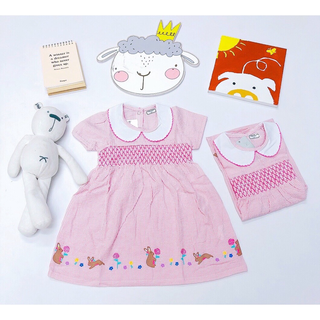 Váy LITTLEMAVEN hồng kẻ chun ngực