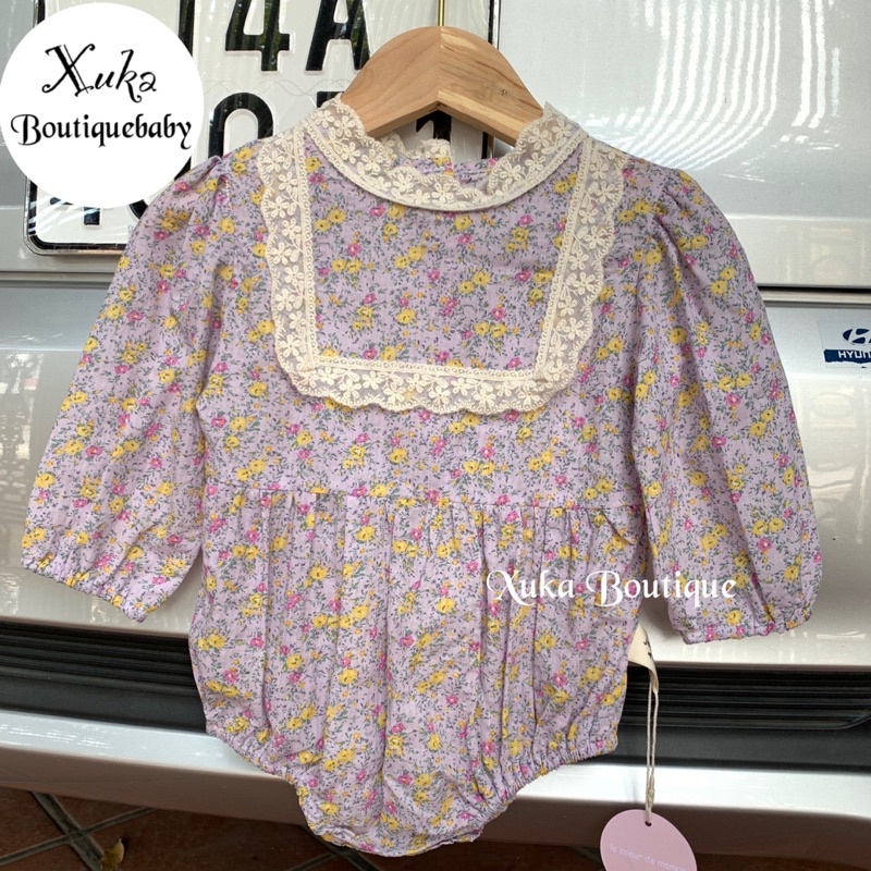 Bodysuit Dài Tay Bé Gái [Jenny bebe] body đũi hoa tím cổ ren chất siêu nhẹ, siêu xinh cho bé (6-15kg)