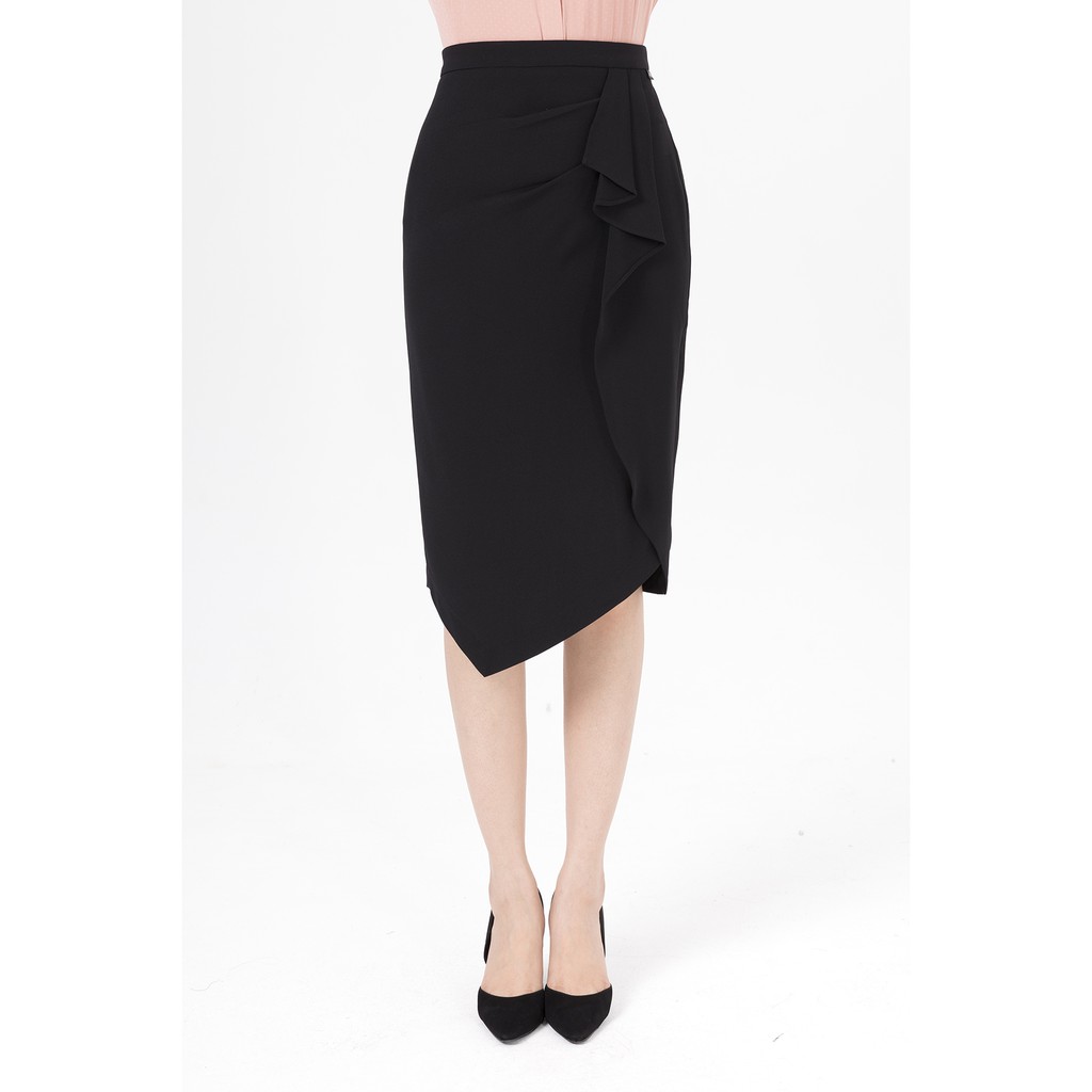 Chân váy ôm xếp ly bèo rủ lệch LAMER L62F19Q010-S1400 (Đen) | BigBuy360 - bigbuy360.vn