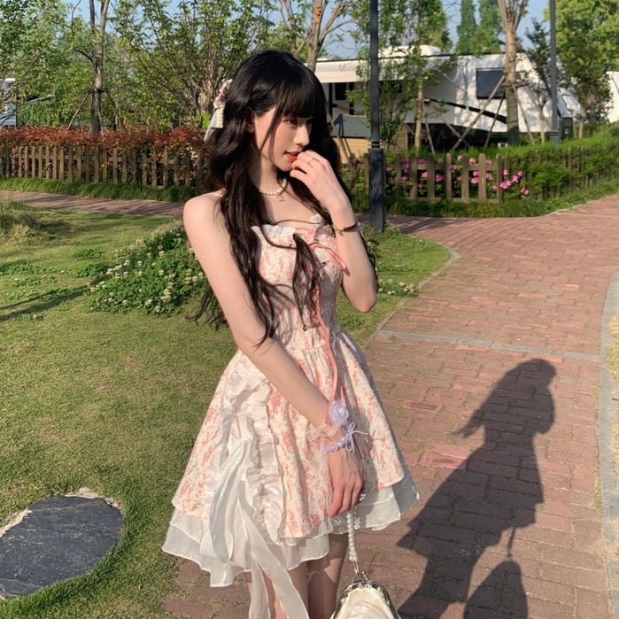 2022 Phong Cách Mới Mùa Hè✨✨ Đầm Hai Dây Họa Tiết Hoa Ngọt Ngào Dễ Thương Cho Nữ✨✨ Váy Ngắn
