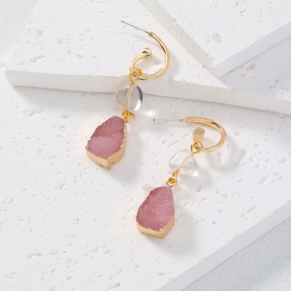 PINKDUDU Khuyên Tai Đính Đá Giọt Nước Màu Hồng Tự Nhiên Thời Trang Cho Nữ PD670