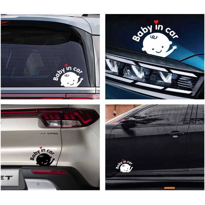 Tem xe ô tô BABY IN CAR 14x17cm đề can dán xe trang trí kính chất liệu Vinyl cao cấp - Khải Huy Scar