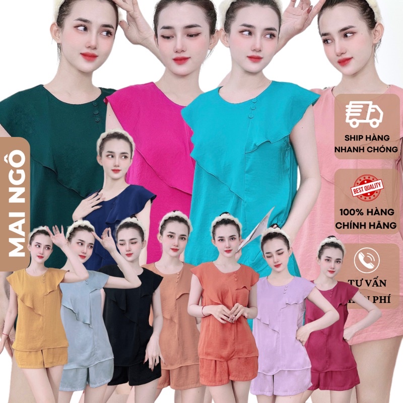 Set bộ quần short áo tay ngắn cổ tròn nhiều màu vải lụa Nhật mềm mịn - Mai Ngô Official