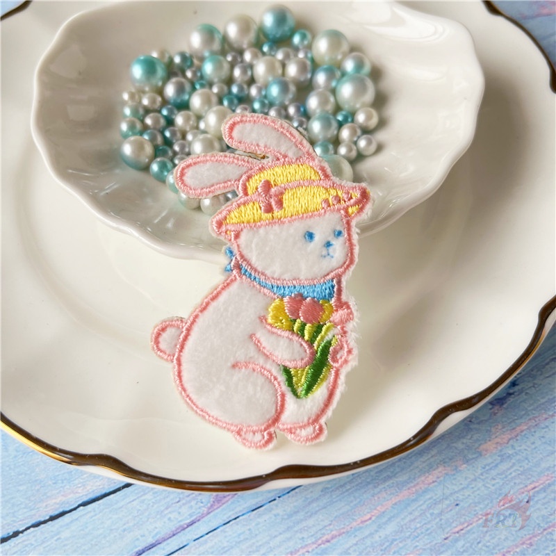 ✿ Miếng Dán Tự Dính Hình Động Vật Trong Vườn ✿ 1 Huy Hiệu Thêu Hình Thỏ, Hoa, Cà Rốt, Cà Rốt
