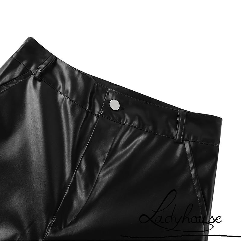 Quần Da Dài Lưng Cao Ống Đứng Màu Trơn Thời Trang Xuân Thu Cho Nữ
