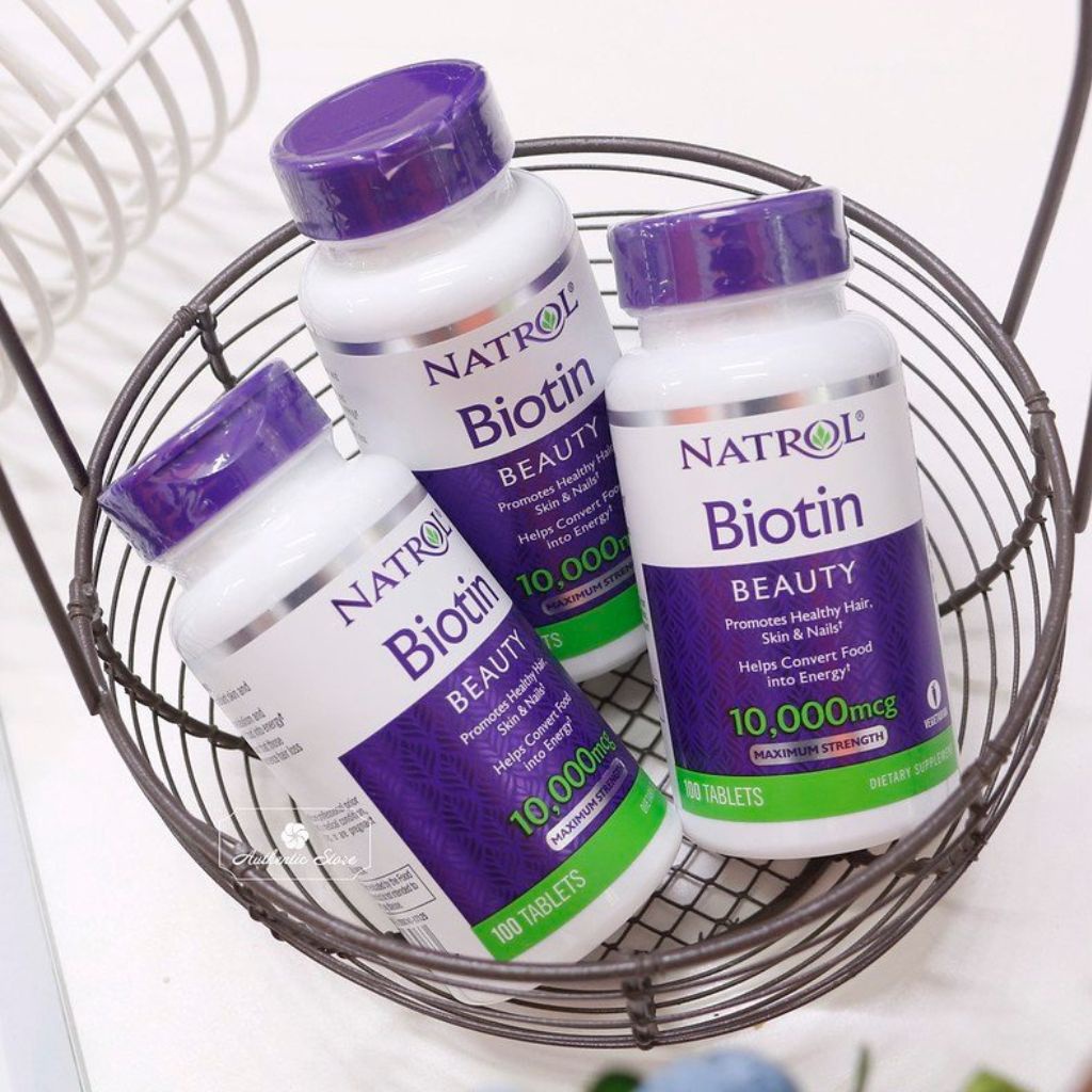 Viên uống mọc tóc móng Biotin Natrol Biotin 10000mcg USA (100v) ngăn rụng tóc, kích thích mọc tóc mẹ bean bon shop