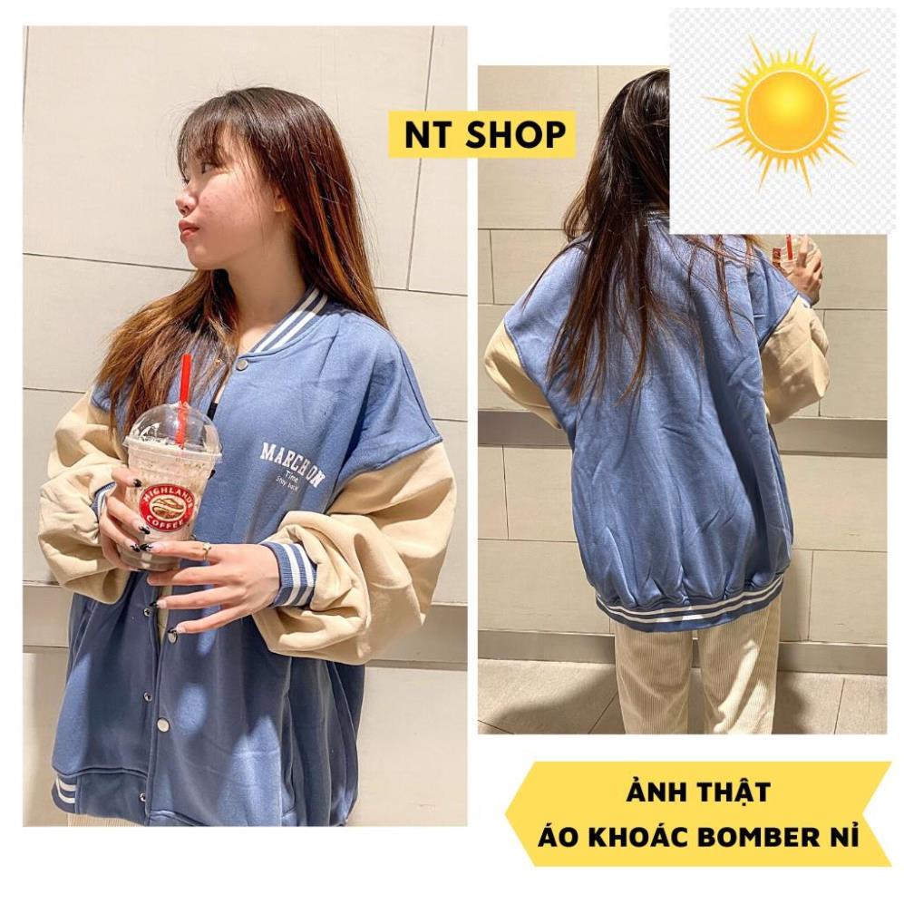 [ Hàng chạy] Áo bomber nữ, áo khoác nỉ nam nữ MARCH bóng chày teddy NT SHOP