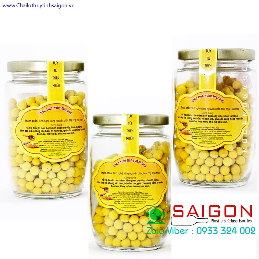 Hũ Thủy Tinh 375ml nắp thiết Vàng