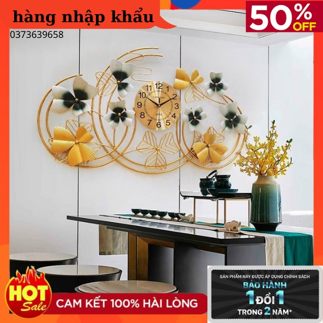 Đồng Hồ Treo Tường Trang Trí -Decor Tường Mã 2853-Họa Tiết Vòng Tròn Hoa Lá-Đổi Mới 24 Tháng -Kt 110*55cm