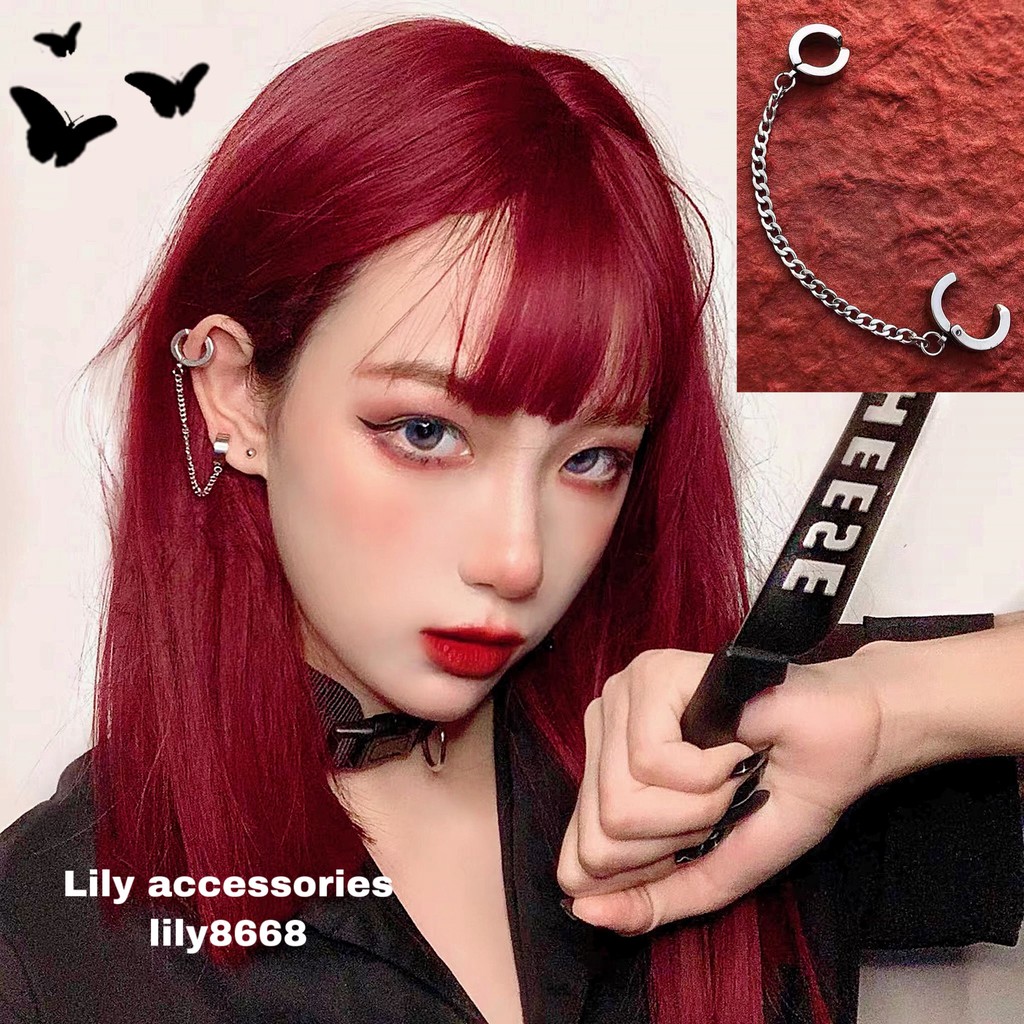 Chain Ear Cuff With Hoop Earring kẹp tai titan dây xích không cần xỏ lỗ nam nữ không gỉ không đen không dị ứng