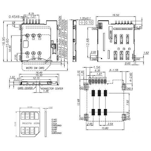 Khay SIM 6P thẻ micro SIM socket 6 chân hàn mạch cho module mô đun GSM GPRS 3G