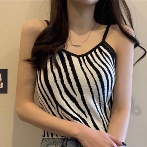 Áo Hai Dây Dệt Kim Ôm Dáng Họa Tiết Ngựa Vằn Thời Trang Mùa Hè Cho Nữ