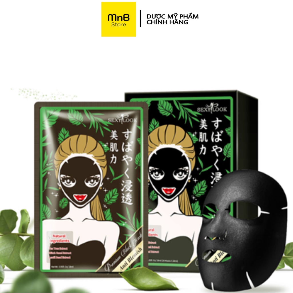 Mặt Nạ Đen Tràm Trà Giảm Mụn đầu đen SexyLook Tea Tree Anti Blemish Black Facial Mask giấy