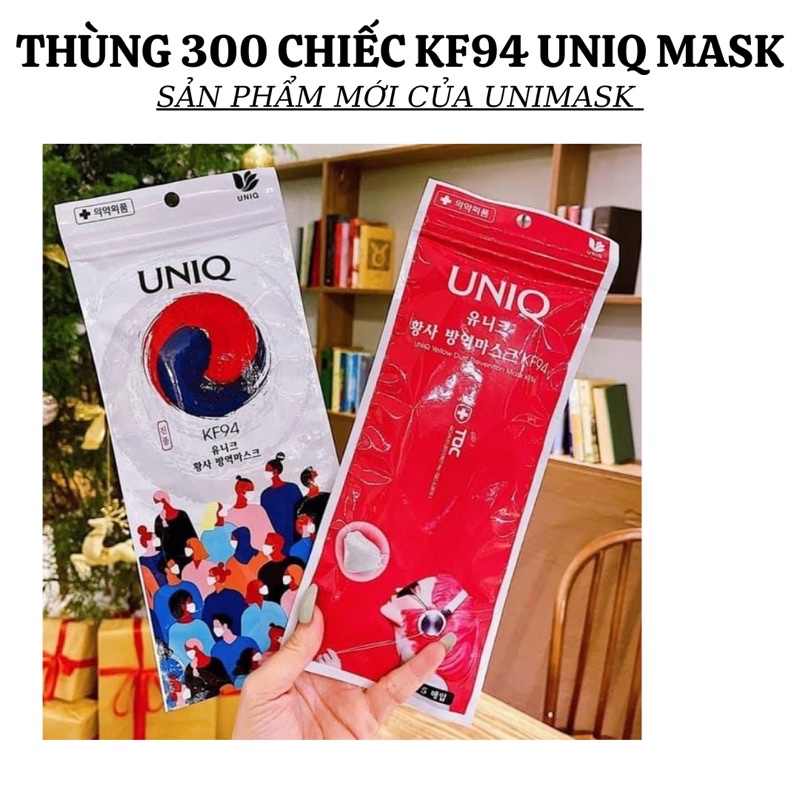 Khẩu trang KF94 Uniq hàng chính hãng thương hiệu Unimask màu trắng, có tem kiểm định mỗi túi