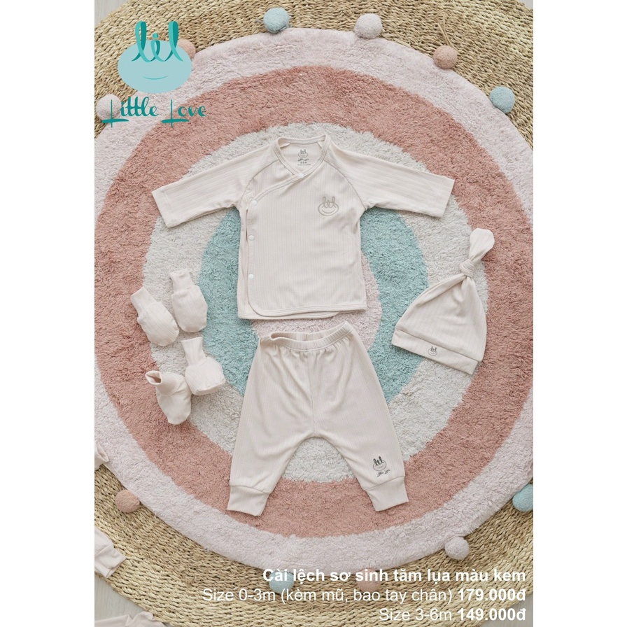 Bộ sơ sinh cài lệch, cài chéo, body mẫu tăm lụa Lil Little Love mềm mịn cho bé