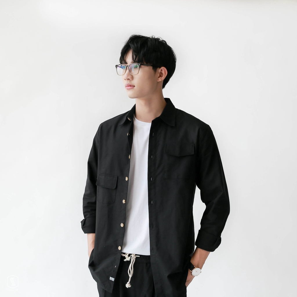 Áo Sơ mi Nam tay dài cổ bẻ có túi ngực SSSTUTTER vải thô đứng dáng 3 màu Lech Shirt