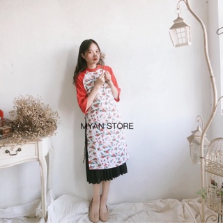 Áo dài nhung gân màu đỏ trắng MYAN_[new 100% nguyên tag]