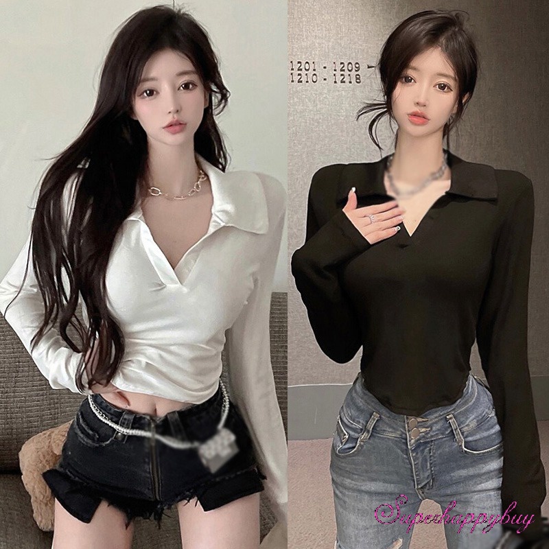 Áo Sơ Mi Tay Dài Cổ Chữ V Màu Sắc Thanh Lịch Dành Cho Nữ