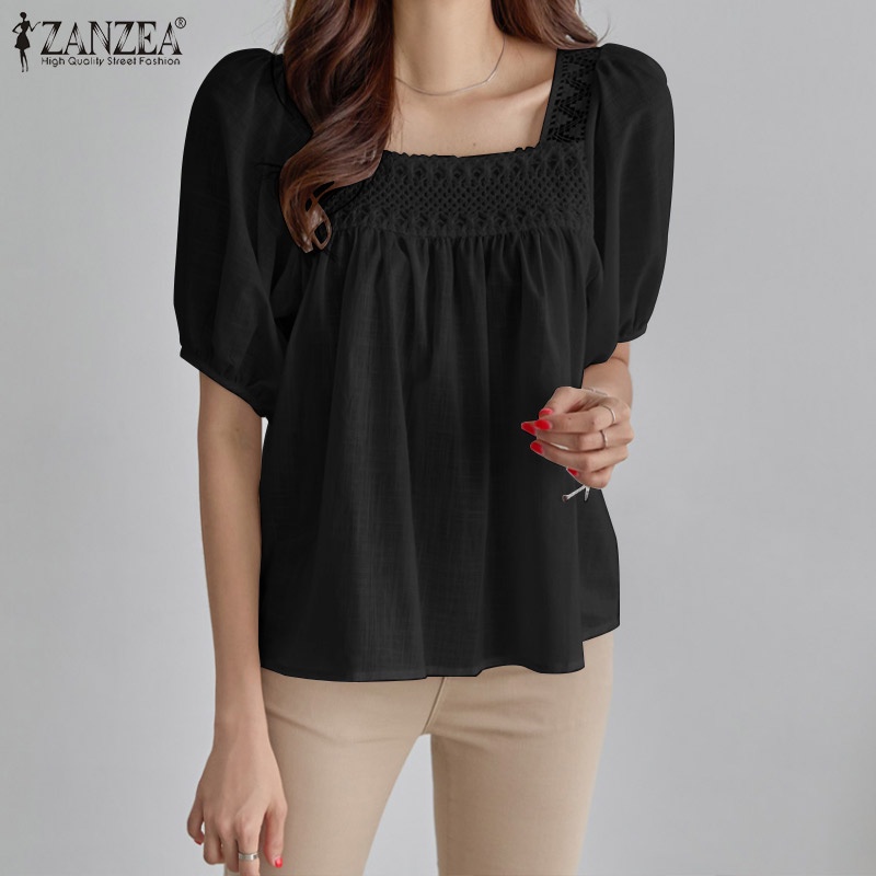Zanzea Áo Kiểu Tay Phồng Cổ Vuông Xếp Ly Thời Trang Hàn Quốc Dành Cho Nữ