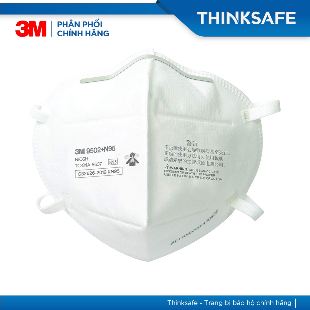 Khẩu trang 3M N95 Thinksafe, dây đeo qua đầu, vải kháng khuẩn 3d, màu trắng 4d, đẹp, dùng cho y tế phòng dịch - 3M 9502