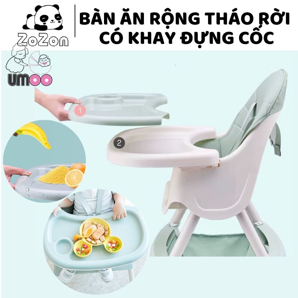 Ghế ăn dặm cho bé Umoo kèm mặt bàn ăn dặm kiểu nhật và BLW 2 chế độ chân cho bé trai bé gái từ 6 tháng Zozon