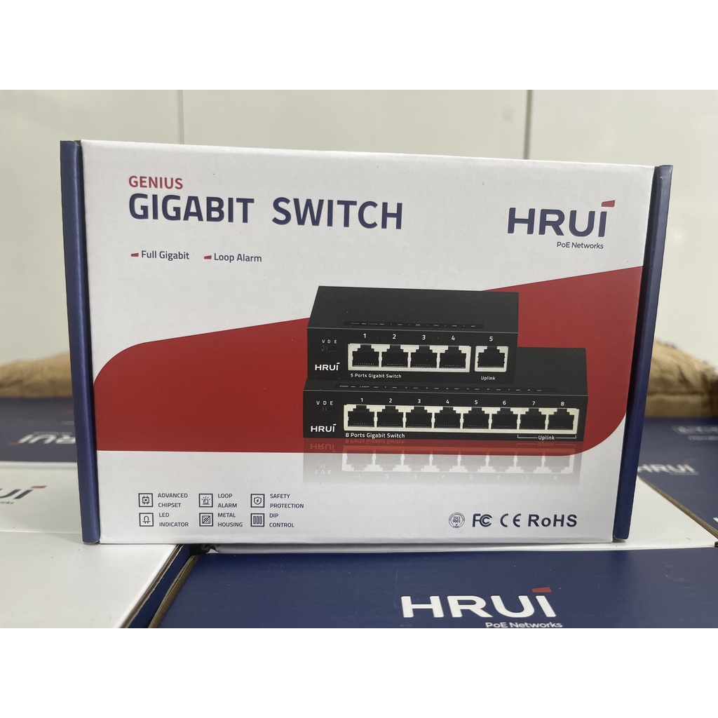 Switch mạng Huri 5 Port/ 8 Port 10/100/1000Mbps 2 lớp, công suất 10Gb, chống sét 1KV Vỏ Sắt