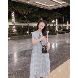 Váy xuông kẻ cổ lá