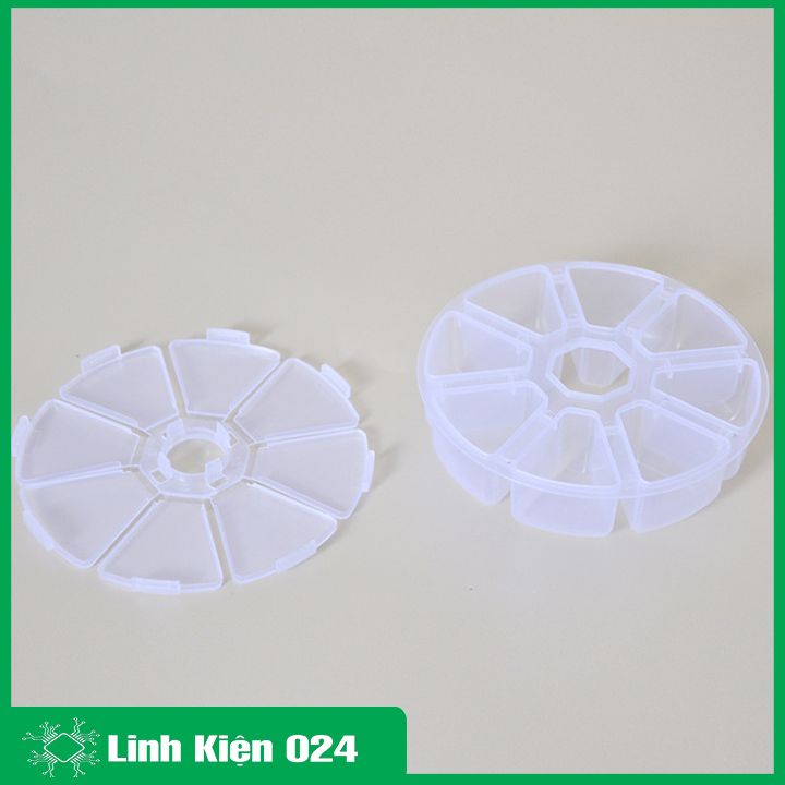 Hộp nhựa tròn kích thước 10x3cm 8 ngăn có thể tháo rời đựng linh kiện, ic, các vật dụng nhỏ tiện dụng