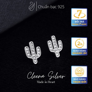 Bông tai bạc nữ bạc 925 Cleena Silver, Khuyên tai nữ phong cách Hàn Quốc Cactus Earrings T14KT121