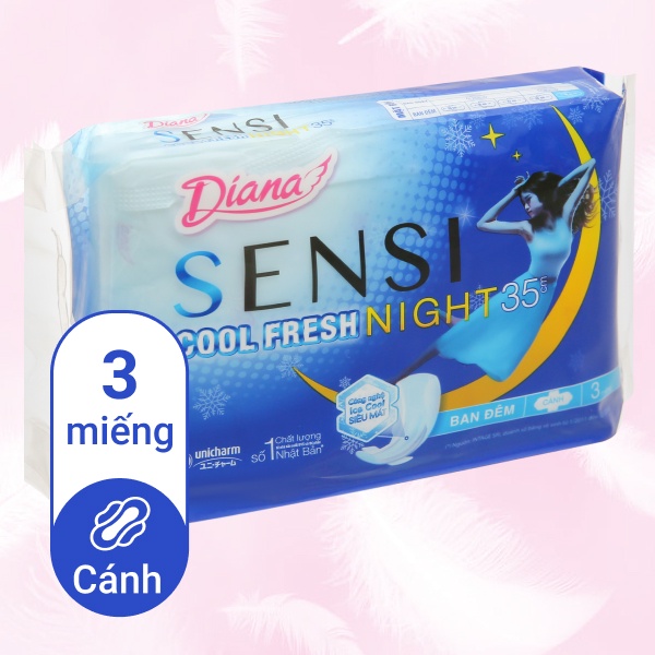 Băng Vệ Sinh Ban Đêm Diana Sensi Cool Fresh Gói 3 Miếng x 35cm Cánh