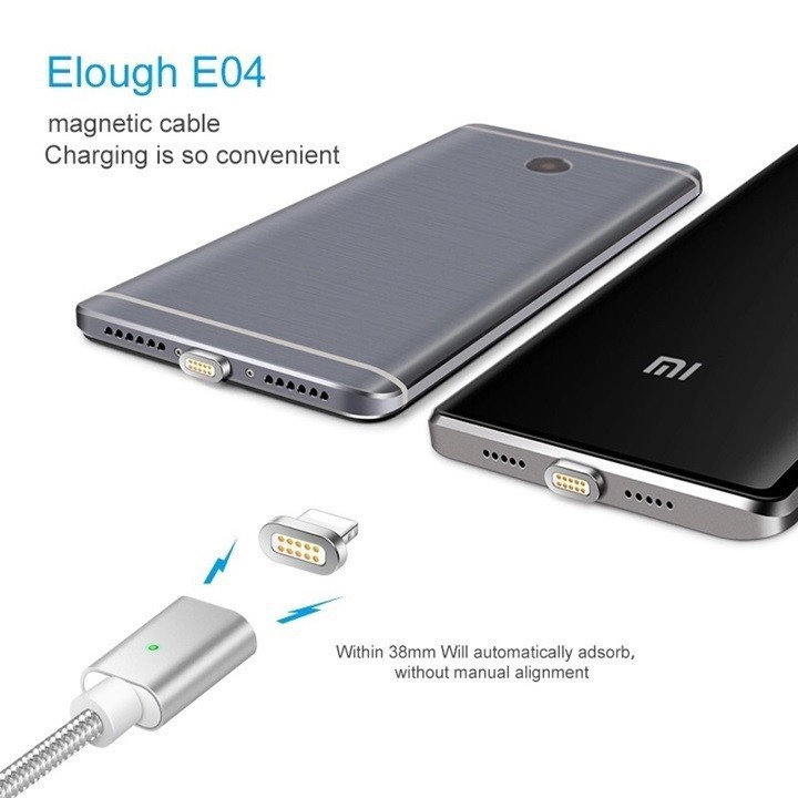 Cáp Sạc Hít Nam Châm 2.4A Elough E04 2in1 MicroUSB Và Type C Chính Hãng