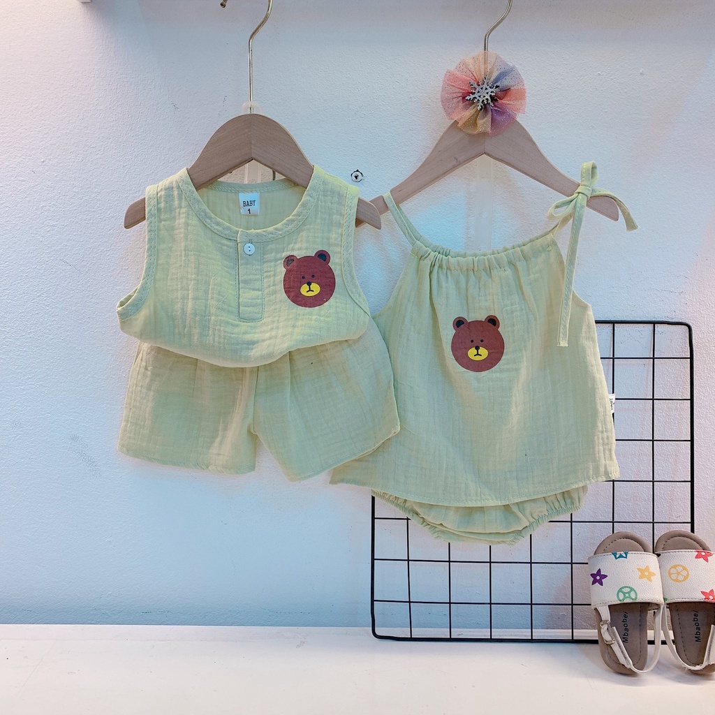 Set Bộ Áo 2 Dây + Quần Chất Xô Muslin Siêu Mềm Mát Cho Bé Trai Bé Gái Hot 2022