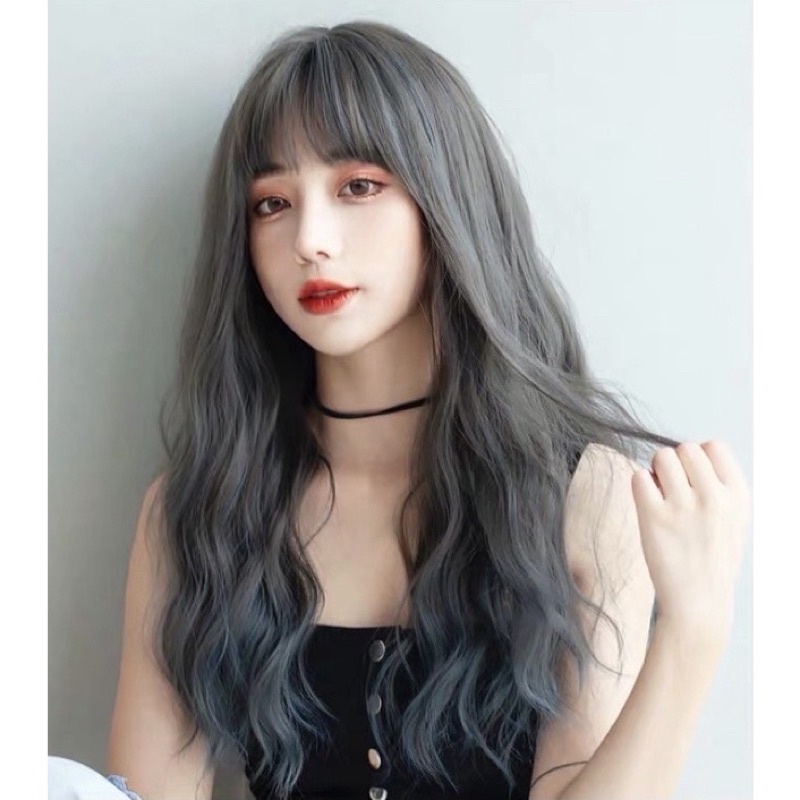 Tóc giả nguyên đầu omber xám đuôi xanh ❤️MẪU XÙ ❤️ tặng kèm lưới