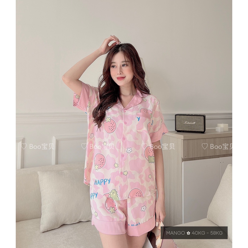 Bộ Pyjama Mango cộc đùi họa tiết đa dạng, chất mịn mát, form cánh dơi dưới 60kg