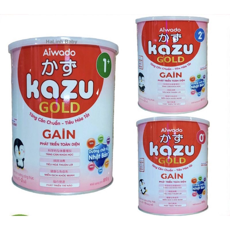 Combo 2lon Sữa Bột Kazu Gold Gain 0+, 1+ 2+ 810g [Date mới nhất]