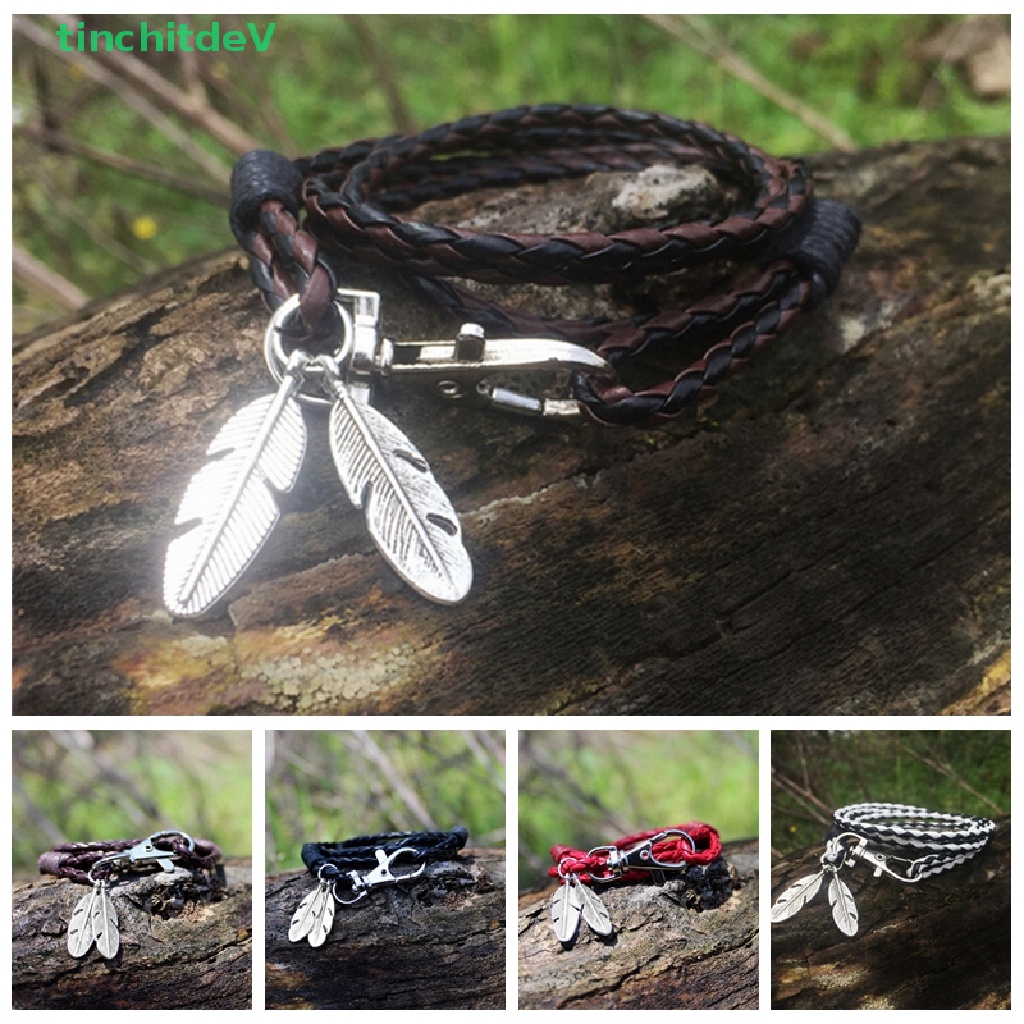 Vòng Tay Da PU Đính Lông Vũ Thời Trang Cho Nam