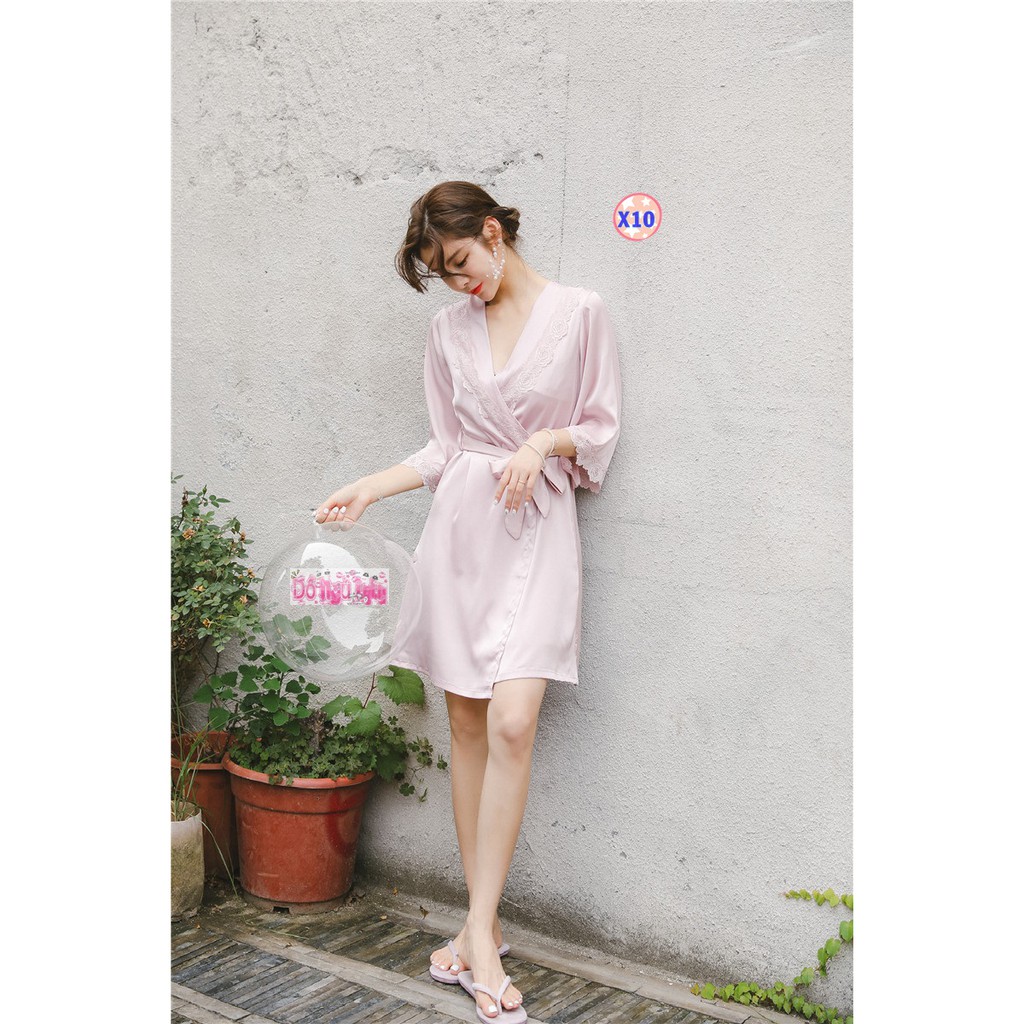 Pijama Lụa Cao Cấp (Áo choàng + Áo 2 dây ) X10