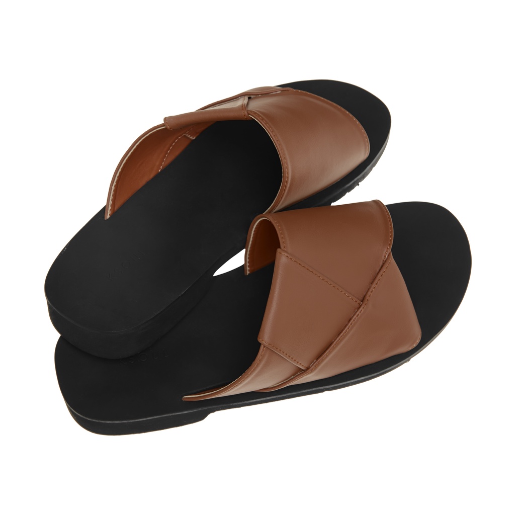 KSOUL Dép Da K Saffiano Sandals Màu Nâu Da Saffiano Đế Cao Su