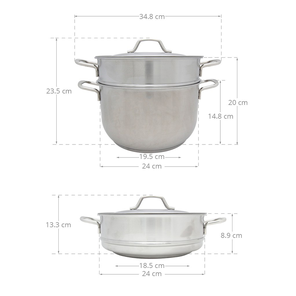 Bộ xửng hấp 3 đáy inox 430 FiveStar Standard bếp từ nắp inox tặng 5 muỗng ăn ( 24cm )