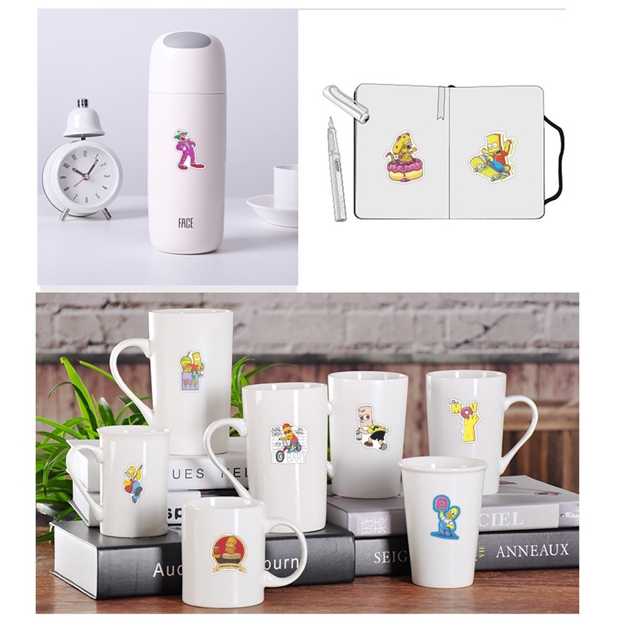 Set 100 / 50 Miếng Dán Hoạt Hình Simpson Chống Nước Trang Trí Ván Trượt, Laptop, Guitar,